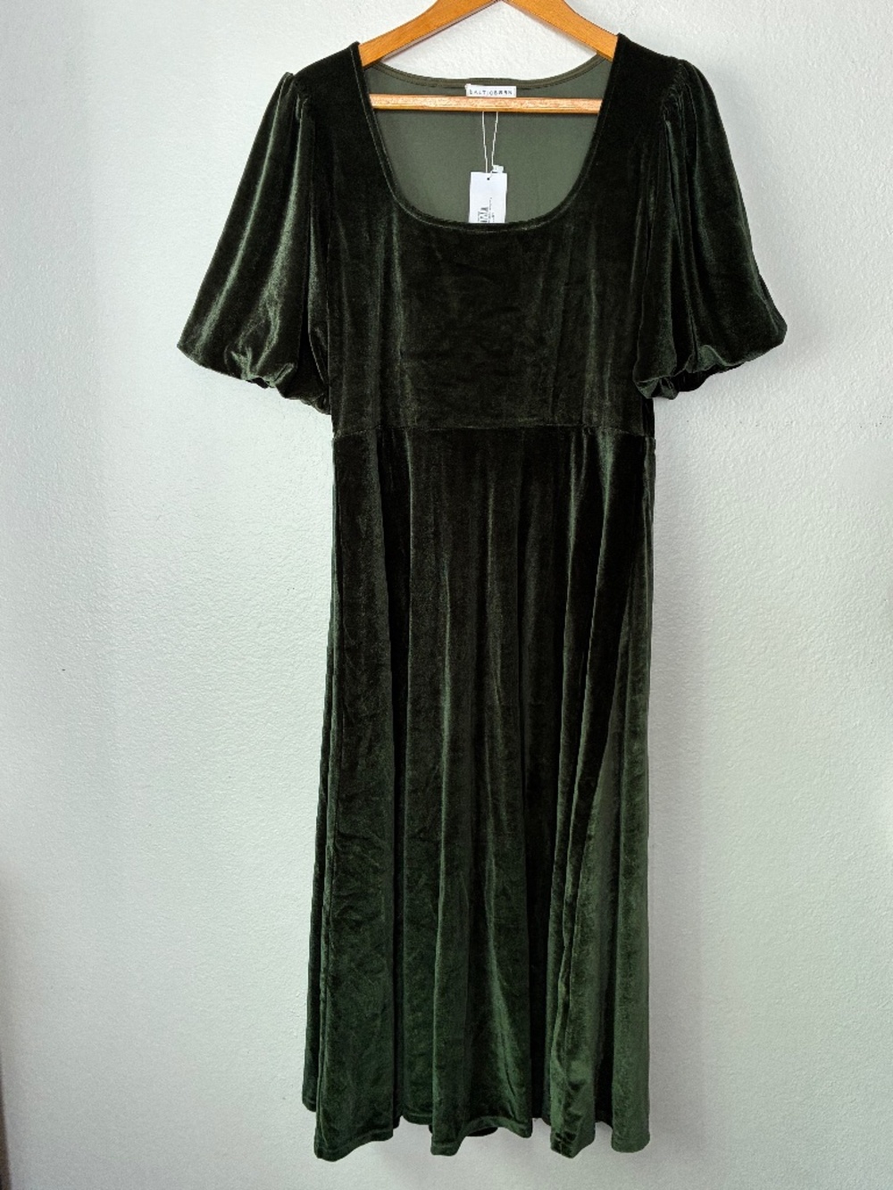 Baltic Born Nora Velvet Midi Dress English Green XL Puff Sleeve Holiday Event